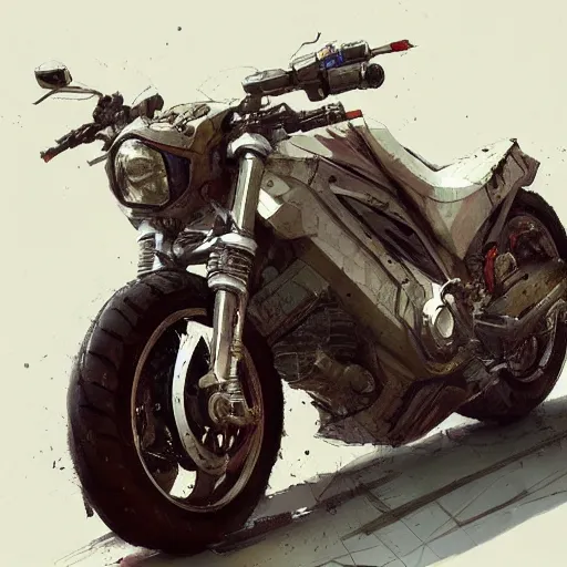 Prompt: concept art of motorcycle, highly detailed painting by dustin nguyen, akihiko yoshida, greg tocchini, greg rutkowski, cliff chiang, 4 k resolution, trending on artstation, 8 k