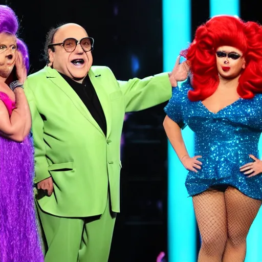 Image similar to danny devito in ru pauls drag race