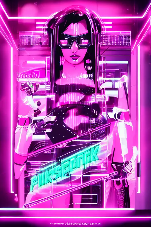 Image similar to cyberpunk synthwave strip club, pink neon lights, futuristic, cgsociety, in the style of artstation
