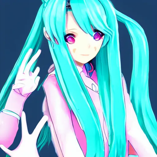 Image similar to Digital art of Hatsune Miku drawing by NakanoArt, trending on Artstation