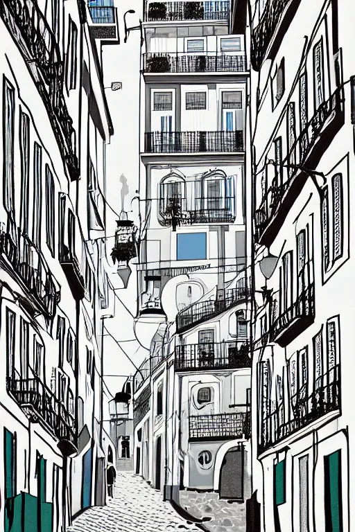 Image similar to lisbon, illustration, in the style of katinka reinke