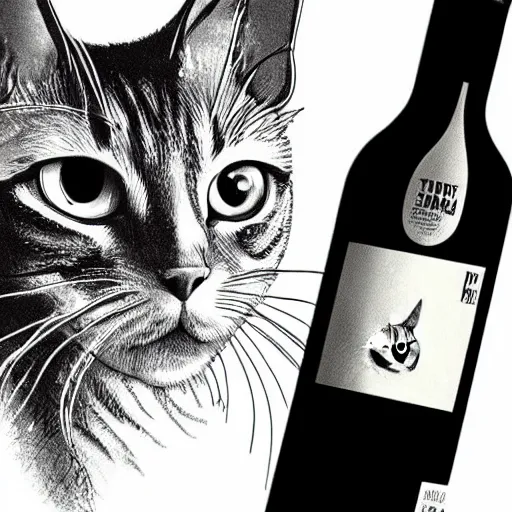 Prompt: a hipster wine label with cats