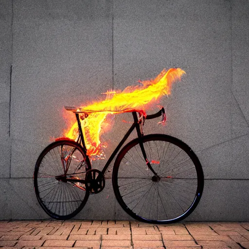 Image similar to a bicycle with a flamethrower, artistic photorealistic