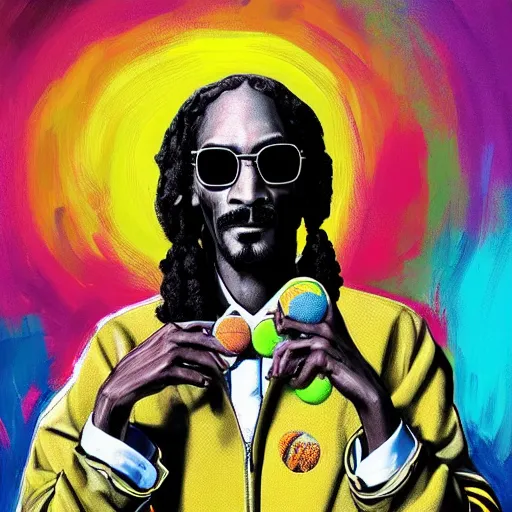 Prompt: snoop dogg tennis, ball monster ,tennis ball, colorful, digital art, fantasy,chalk, magic, trending on artstation, ultra detailed, professional illustration by Basil Gogos