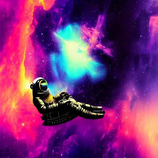 Prompt: portrait of an astronaut floating in a nebula, digital art, detailed