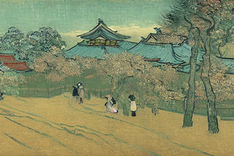 Image similar to japanese scenery in edo period, by vincent van gogh