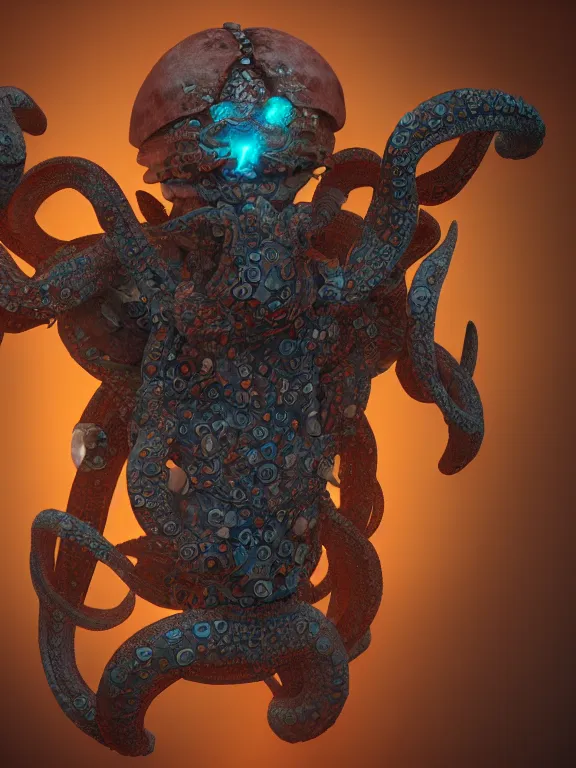 Prompt: full body frontview portrait of powerful warrior in octopus armour, designed in blender, 4 k hd, octane render, intricate and highly detailed, coloured with lots of colour, posing