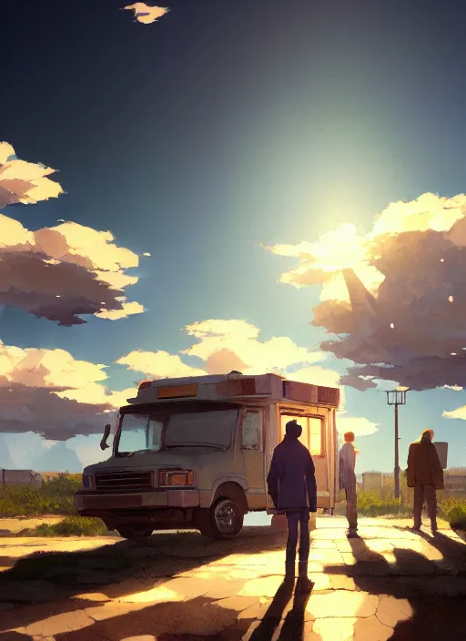 Image similar to breaking bad, soft natural light, intricate, key visual, conceptart, ambient lighting, highly detailed, digital painting, artstation, sharp focus, by makoto shinkai, akihiko yoshida, greg manchess, dreamworks, ghibli, award winning