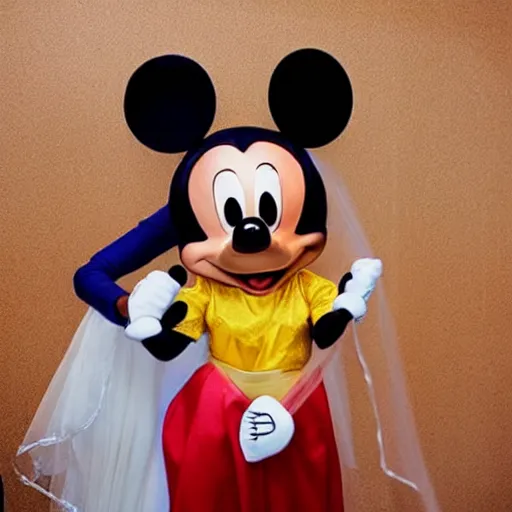 Prompt: mickey mouse as the bride from kill bill