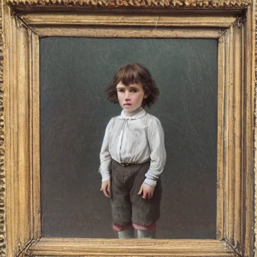 Image similar to close up portrait of a victorian child standing in a shop, 8 k, soft lighting, highly detailed realistic, face in focus 1 8 9 0's liminal