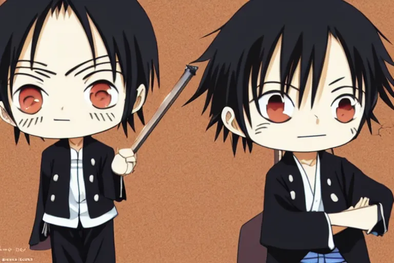 Image similar to hijikata toushirou, chibi, anime, short black hair, one piece