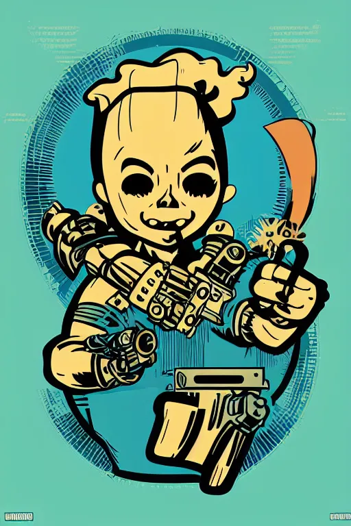 Image similar to fallout 7 6 retro futurist illustration art by butcher billy, sticker, colorful, illustration, highly detailed, simple, smooth and clean vector curves, no jagged lines, vector art, smooth andy warhol style