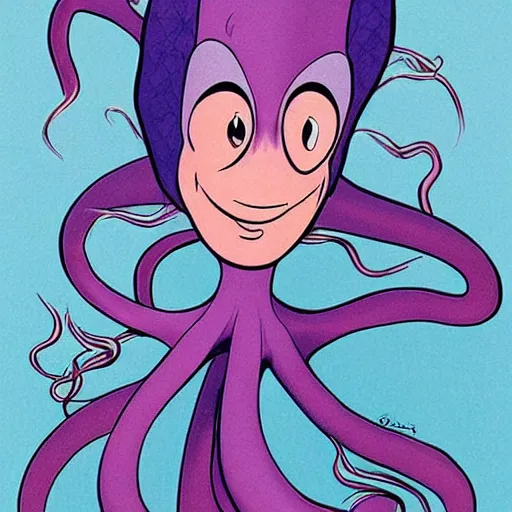 Prompt: a cartoon character of a human - octopus, character - portrait, ursula the sea witch, by glen keane, disney