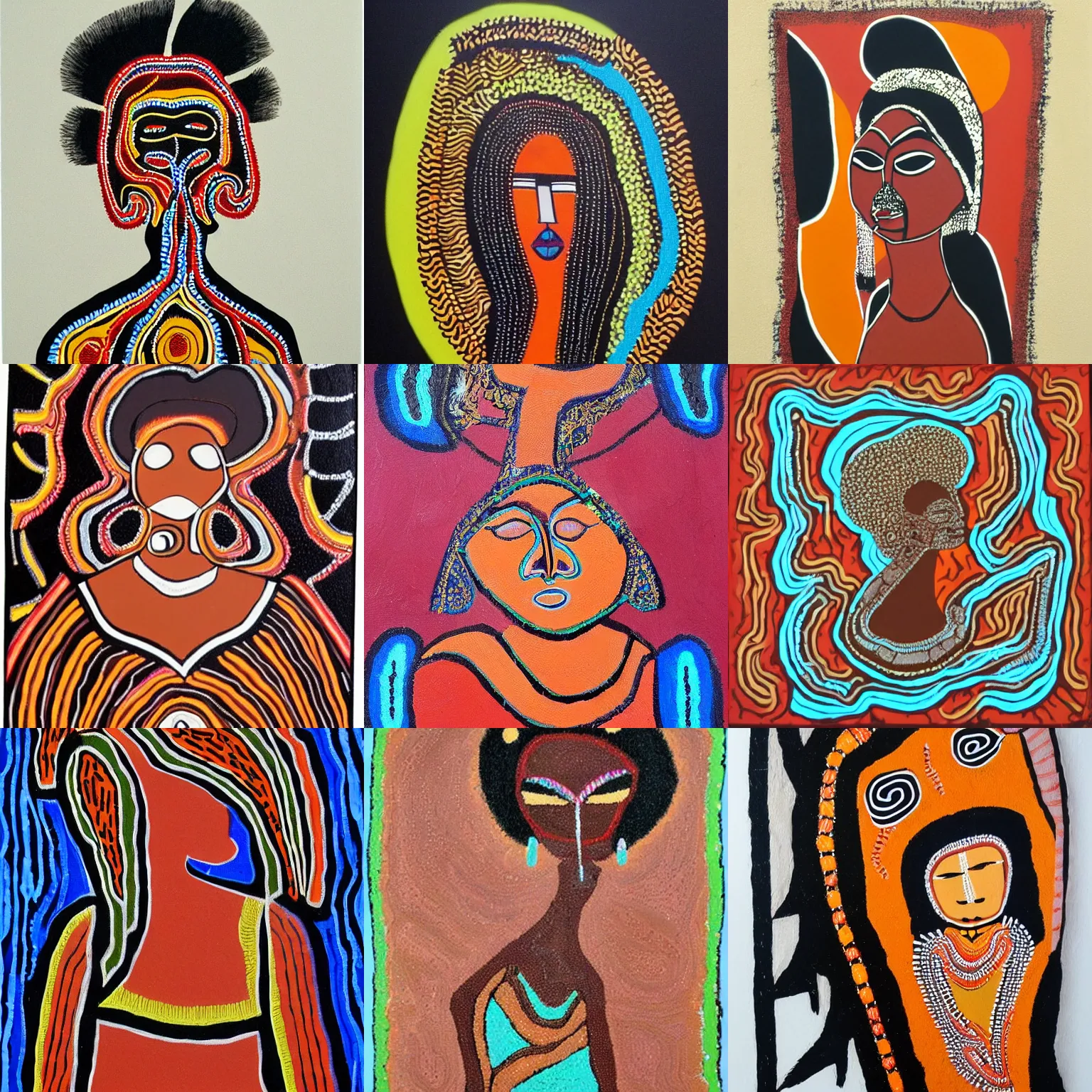Prompt: aboriginal art of an elegant lady