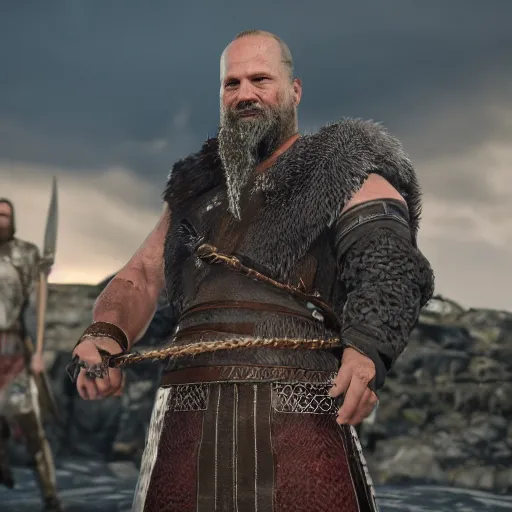 Image similar to Ragnarok Lothbrok in his viking attire , in GTA 5 full Hd octane render 8k