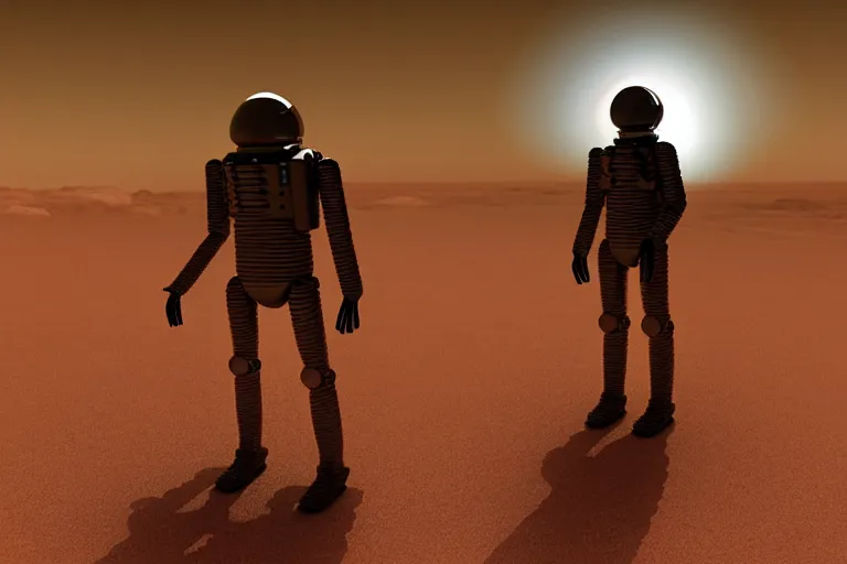 Image similar to realistic human - like man android on mars sci - fi low effort realistic ambient light and shadow