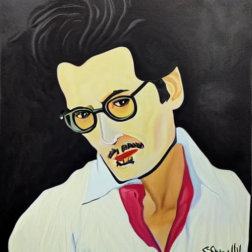 Image similar to egon schielle painting of depressed johnny depp