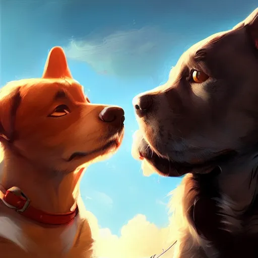 Image similar to A dog and cat stare intently towards the sky, digital art, artstation, Mandy Jurgens, CGSociety, WLOP