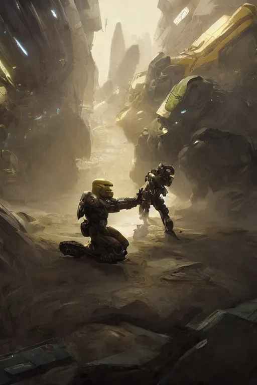 Image similar to concept art of Master Chief bending over touching his toes by greg rutkowski, craig mullins, trending on artstation