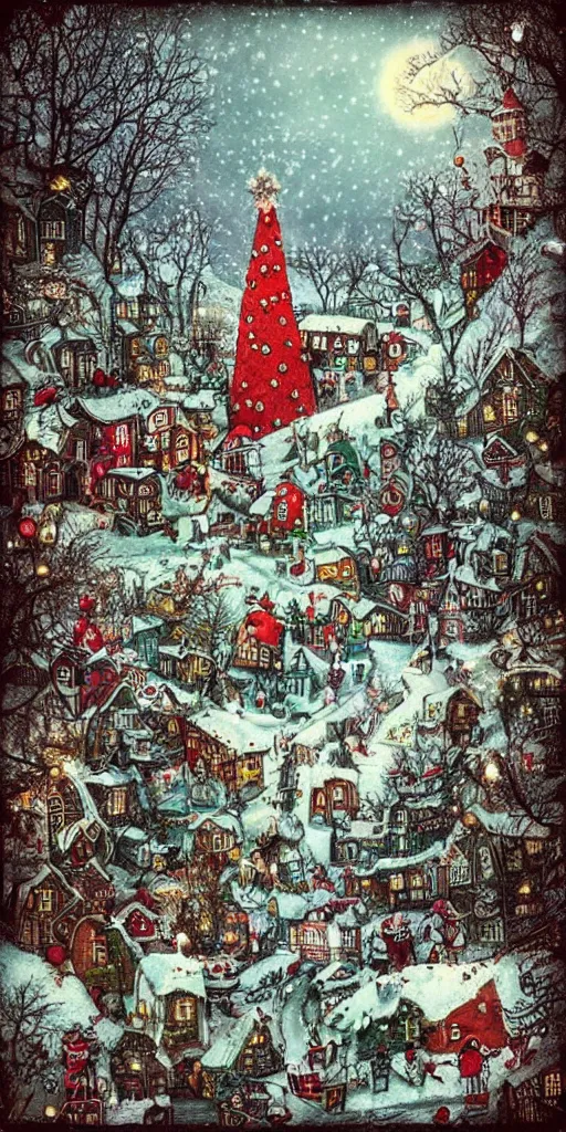 Prompt: a christmas scene by alexander jansson and where's waldo