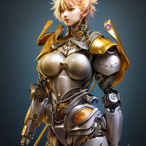 Image similar to studio portrait of lawful good colorful female holy mecha paladin absurdly beautiful, elegant, young sensual graceful woman, ultrafine hyperrealistic detailed face illustration by kim jung gi, irakli nadar, intricate linework, sharp focus, bright colors, matte, octopath traveler, final fantasy, unreal engine highly rendered, global illumination, radiant light, intricate environment