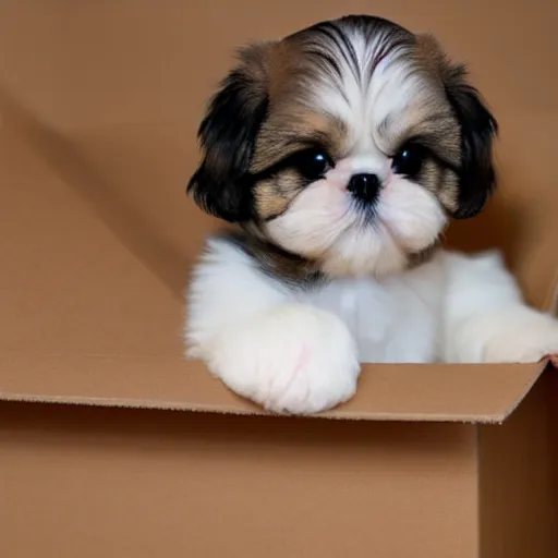 Image similar to cute shih tzu puppy in a cardboard box