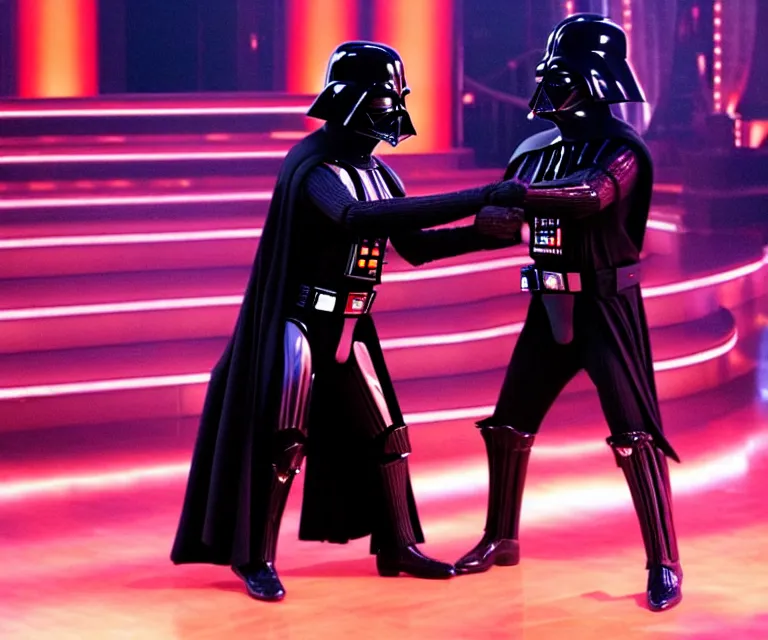 Image similar to still image of darth vader on dancing with the stars