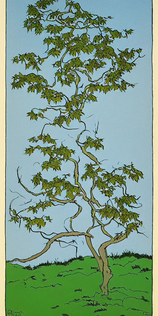 Prompt: artwork by herge of a grim catalpa