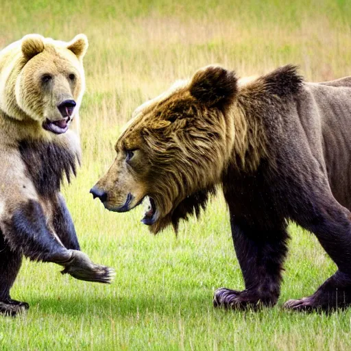 Image similar to a bear fighting a lion