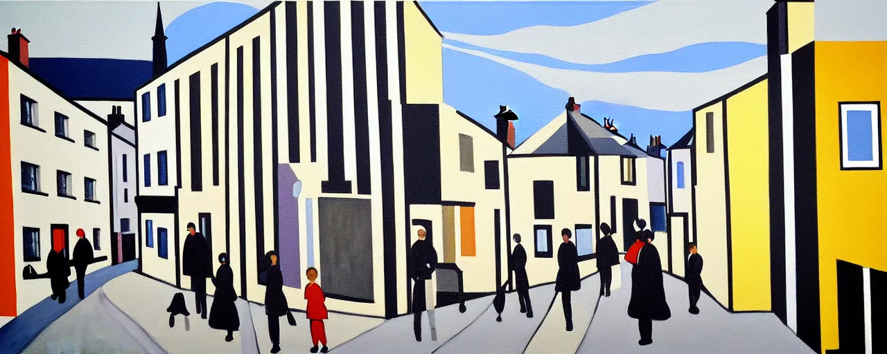 Image similar to a painting of street life in kirkwall orkney, by Bridget Riley