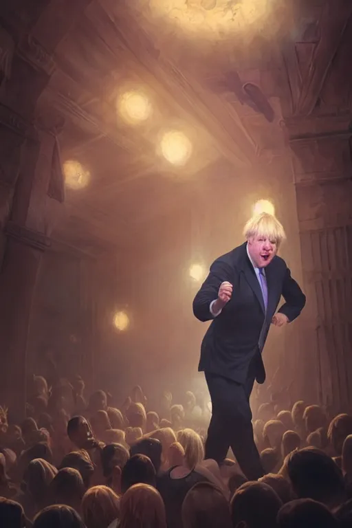 Image similar to boris johnson dancing in a nightclub, anatomy, bathed in light, highly detailed, photorealistic, artstation, smooth, sharp focus, illustration, unreal engine 5, 8 k, art by artgerm and greg rutkowski and edgar maxence