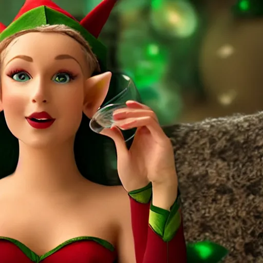 Prompt: elf drinking wine woman fantasy dramatic cinematic movie cgi