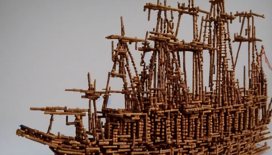 Prompt: pirate ship made out of matchsticks