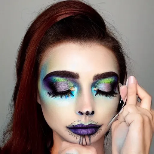 Image similar to A completely normal human face with beautiful makeup