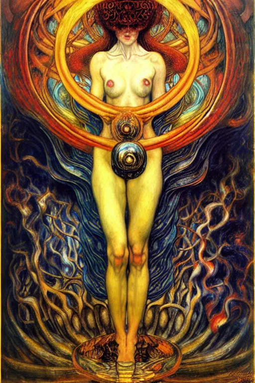 Image similar to Divine Chaos Engine by Karol Bak, Jean Delville, William Blake, Gustav Klimt, and Vincent Van Gogh, symbolist, visionary