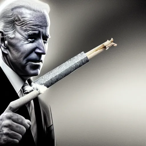 Image similar to joe biden smoking a giant rolled joint, smoke, amazing detail, realistic digital art, artstation