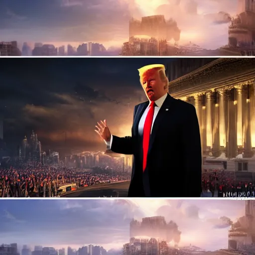 Image similar to donald trump, dramatic lighting, cinematic, establishing shot, extremely high detail, foto realistic, cinematic lighting, post processed, concept art, high details, cinematic, 8k resolution, beautiful detailed, photorealistic, digital painting, artstation, concept art, smooth, sharp focus, artstation trending, octane render, unreal engine