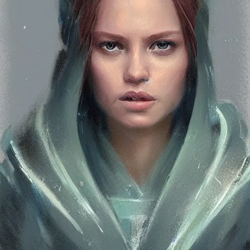 Prompt: portrait of a woman by greg rutkowski, jedi knight jade skywalker, wavy copper hair, jedi robes, star wars expanded universe, she is about 2 0 years old, wearing jedi robes, highly detailed portrait, digital painting, artstation, concept art, smooth, sharp foccus ilustration, artstation hq