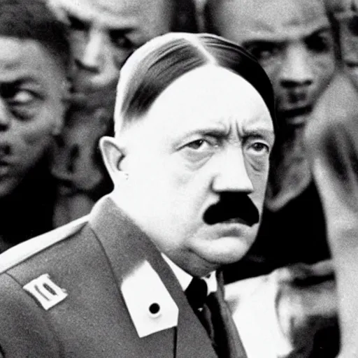 Prompt: A still of Hitler in a 1990s hip hop music video