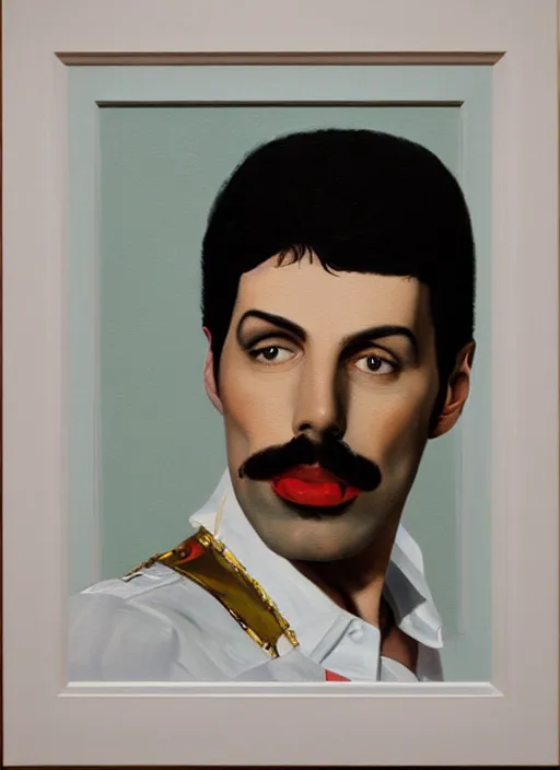 Prompt: a portrait painting of Freddie Mercury by John Currin