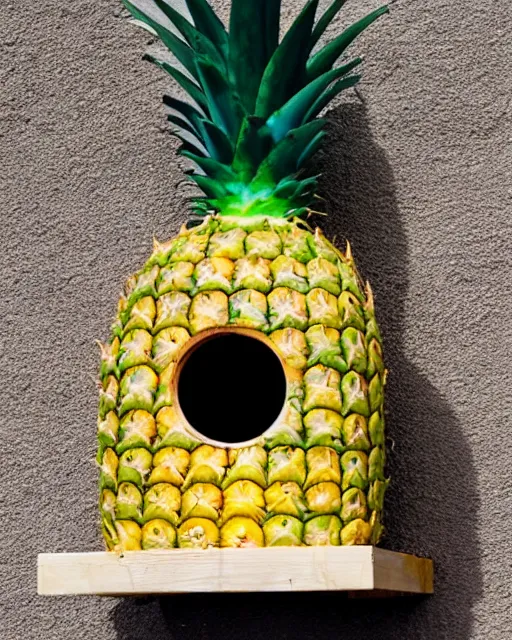 Prompt: pineapple bird house, surrealism