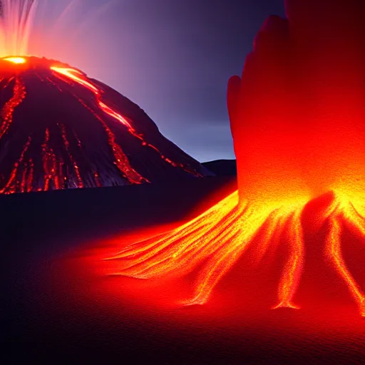 Prompt: 3 d virtual landscape painting, amazing volcanic eruption, three point lighting, by yuumei, bayard wu, wlop, tim white, ross tran, 4 k