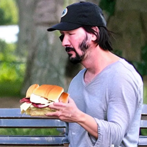 keanu reeves sad eating sandwich
