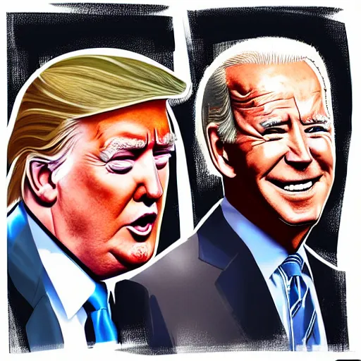 Image similar to a portrait of donald trump and joe biden having a fist fight, art station, digital art