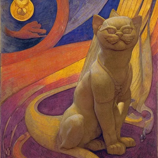 Image similar to sculpture of a cat in a spacesuit, by annie swynnerton and diego rivera and nicholas roerich and jean delville, symbolist, dramatic lighting, god rays, art brut, rich colors, smooth, sharp focus, extremely detailed, adolf wolfli, by janet fish and ( donato giancola and bilibin )