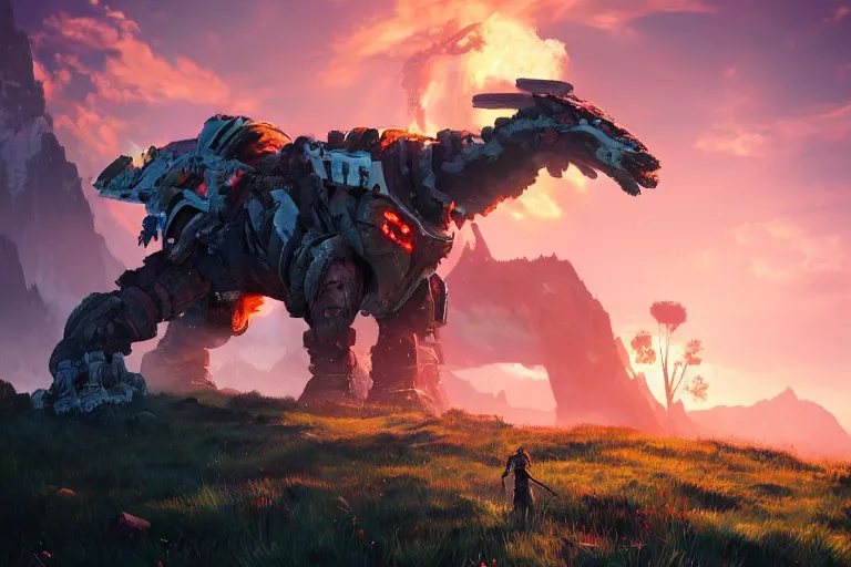 Image similar to tremortusk machine creature robot of horizon forbidden west horizon zero dawn radiating a glowing aura global illumination ray tracing hdr fanart arstation by ian pesty and alena aenami artworks in 4 k