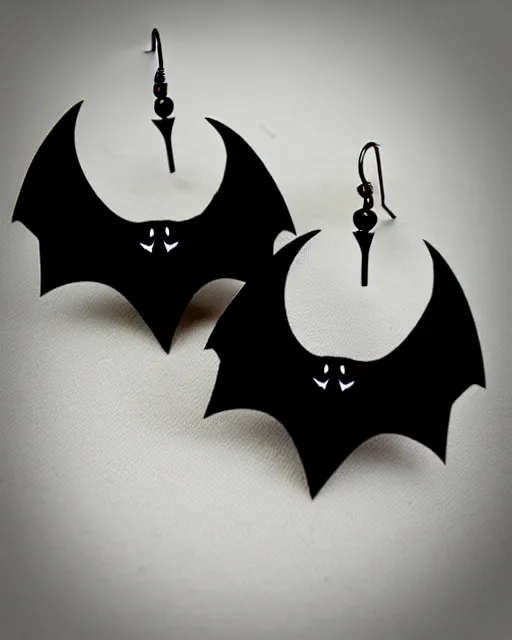 Image similar to spooky cartoon bat, 2 d lasercut earrings,