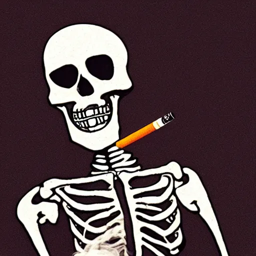 Image similar to skeleton smokin a cig, black background, noir style