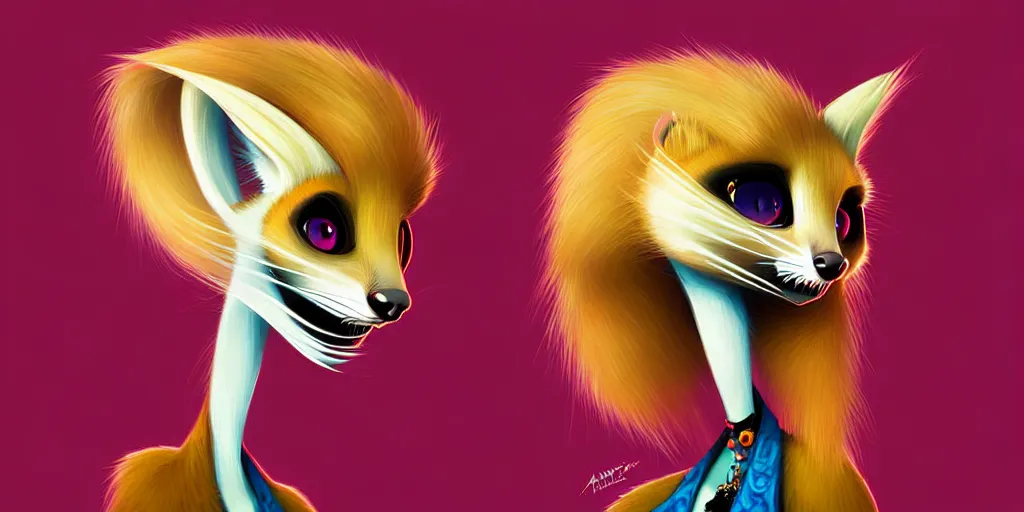 Image similar to curved perspective, extreme narrow, extreme fisheye, digital art of a female embalmed marten animal wearing jewlery with blonde hairstyle by anton fadeev from nightmare before christmas