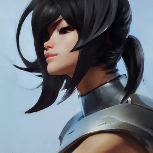 Image similar to greg manchess portrait painting of yorha type a no. 2 as overwatch character, medium shot, asymmetrical, profile picture, organic painting, sunny day, matte painting, bold shapes, hard edges, street art, trending on artstation, by huang guangjian and gil elvgren and sachin teng